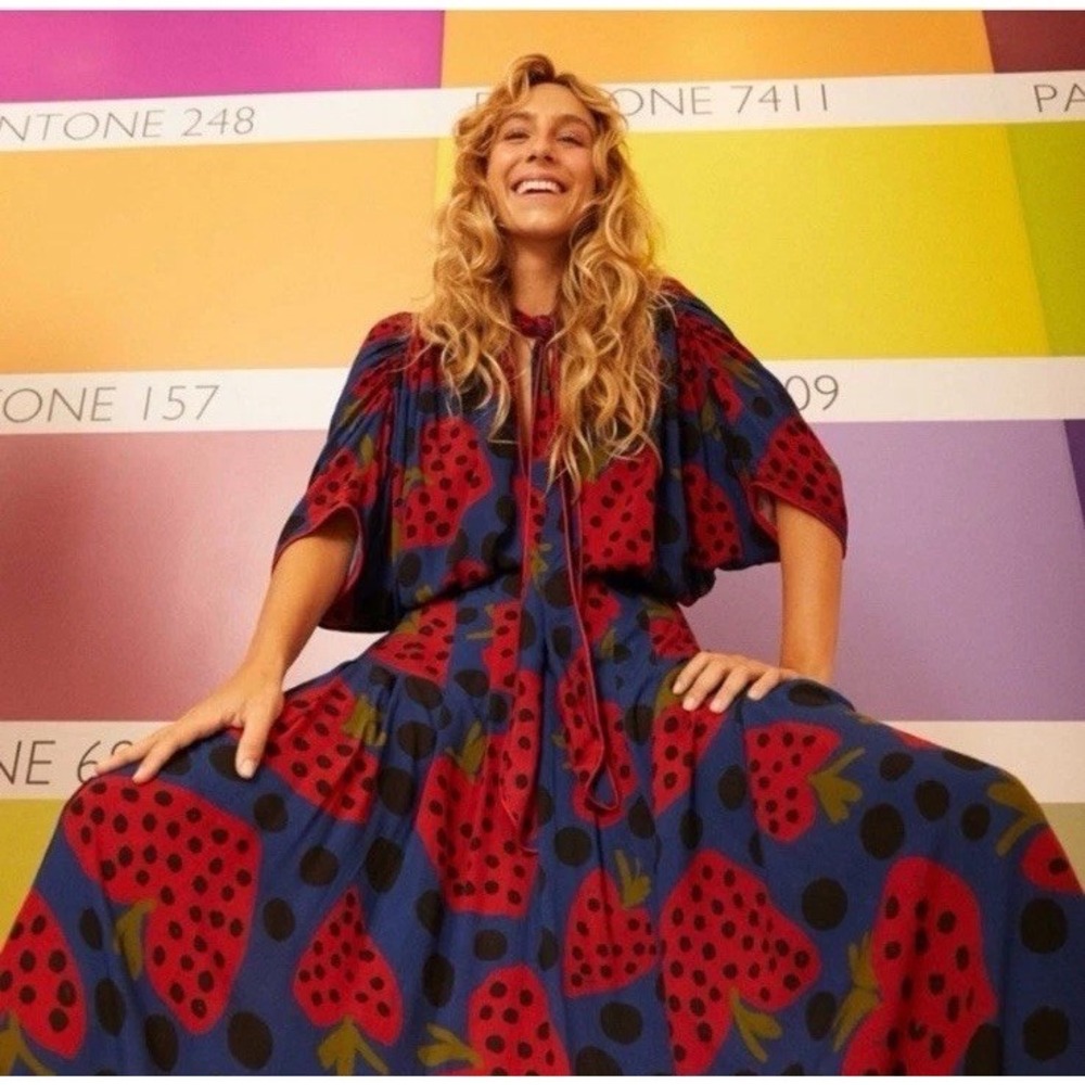 FARM RIO Heartberry Maxi Dress Heart Shaped Strawberry Print Rare Sz S